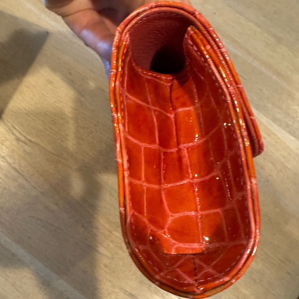 ABAS Red/Orange Croc-Embossed Patent Leather Envelope Clutch | Magnetic Closure - Picture 5 of 6